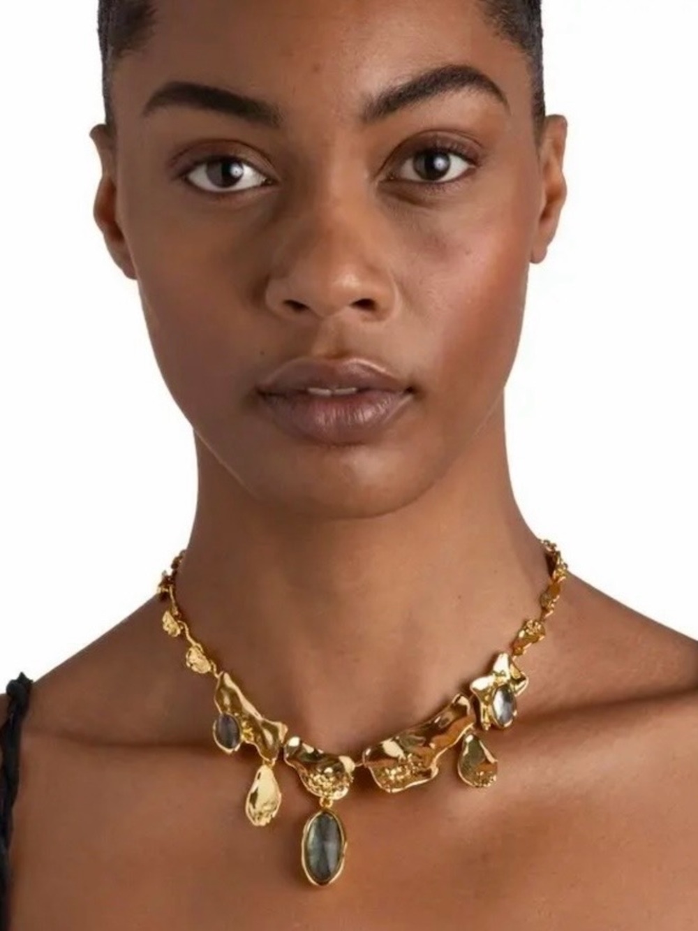 Alexis Bittar Brut Gold Reef Bib Necklace ~ Black Mother of Pearl - Picture 2 of 3
